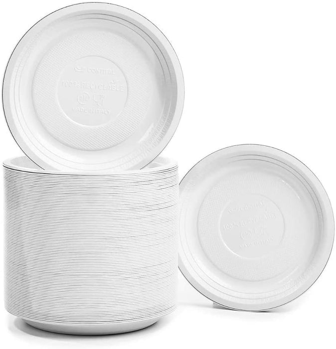 Disposable dessert plates in aluminum - white lacquered, round