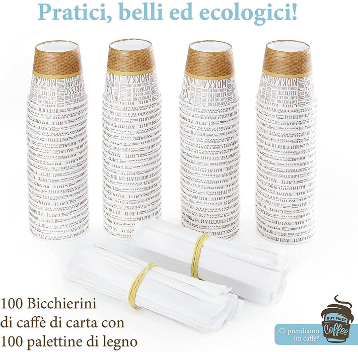 Kit of 75ml organic cardboard cups with stirrers