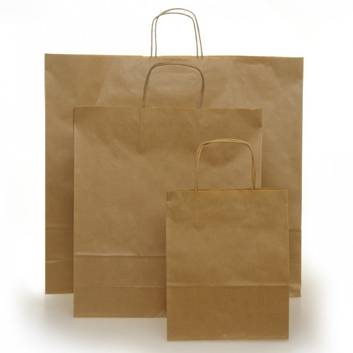 Shopper di carta Kraft, colore Avana e maniglia ritorta.