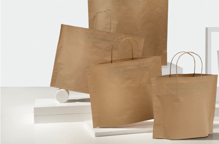 Shopper di carta Kraft, colore Avana e maniglia ritorta.