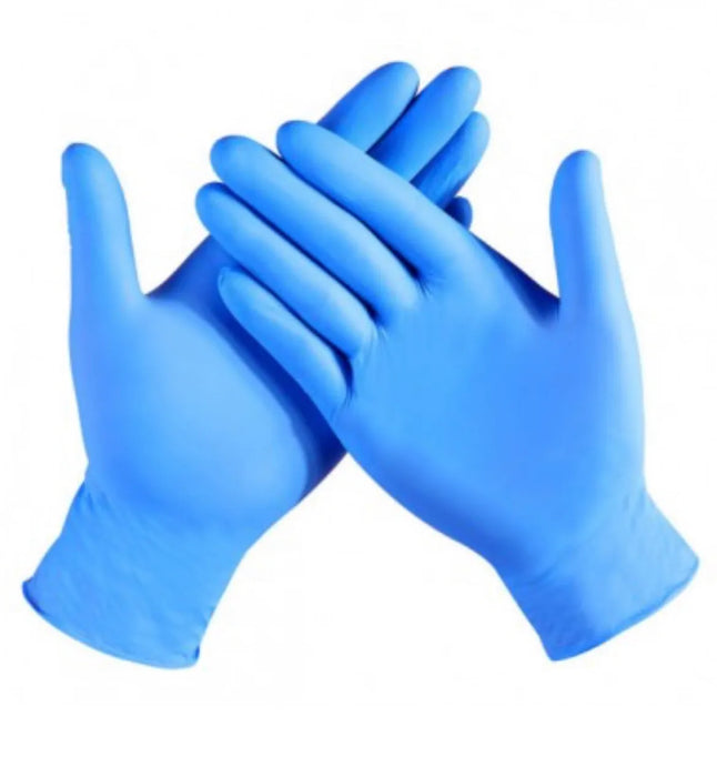 Blue powder-free nitrile gloves.