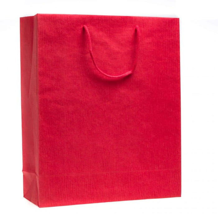 Shopper di carta Kraft colore Rosso, con fondo rettangolare e maniglia ritorta