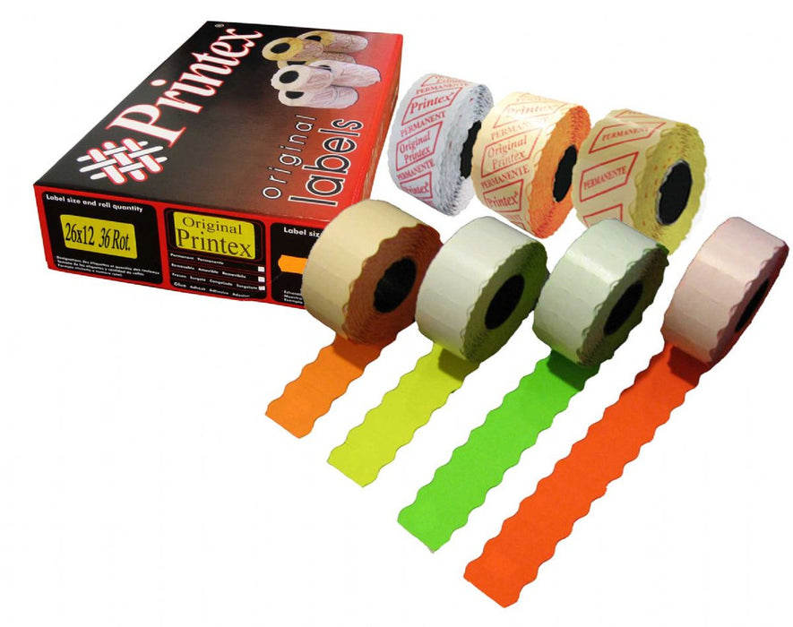 Rolls of 26x12 mm Fluo Orange Labels for Price Printers.