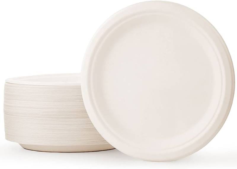 Disposable white biodegradable flat plates, Ø 23cm