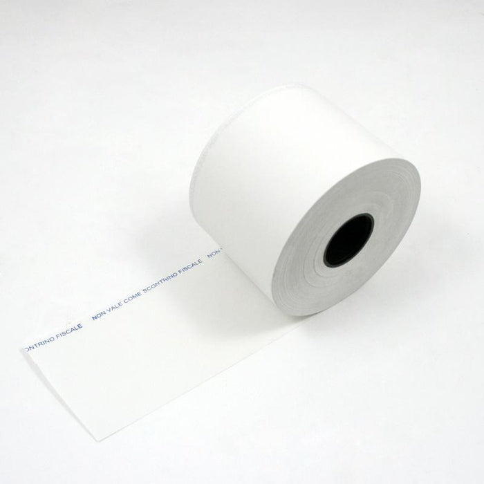 Taille du rouleau de papier thermique adhésif. Trou de 57 mm x 40 m de 25 mm.