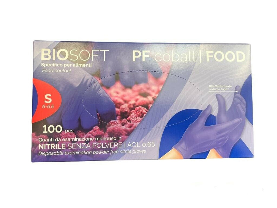 Blue powder-free nitrile gloves.