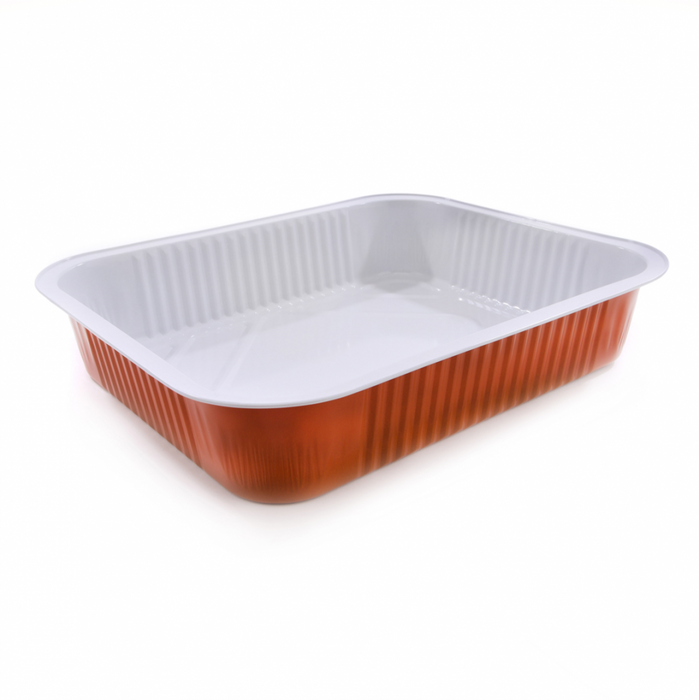 Terracotta lacquered aluminum tray 2 portions.
