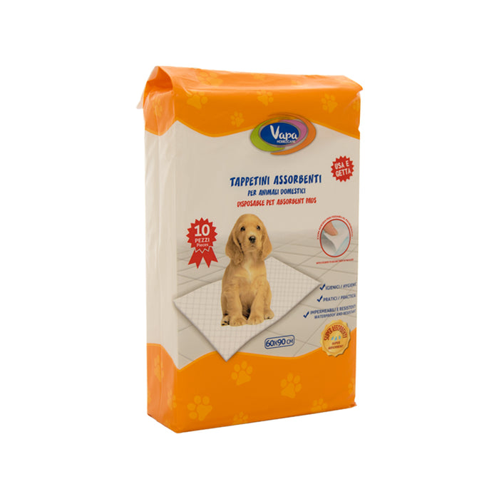 50 hygienic mats for pets available in boxes of 5 packs of 10 pieces and measuring 60x90 cm 