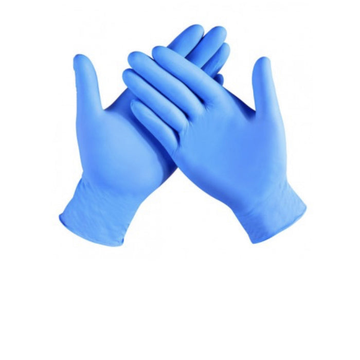 Blue powder-free nitrile gloves.