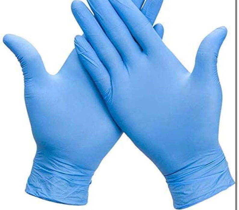 Blue powder-free nitrile gloves.