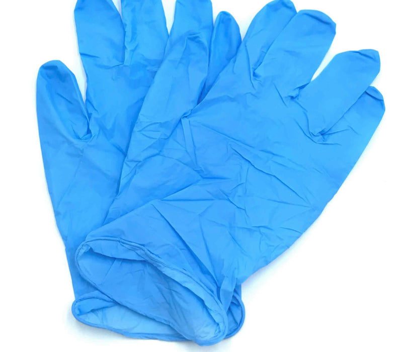 Blue powder-free nitrile gloves.